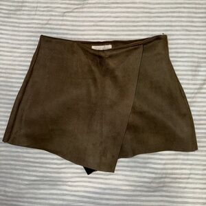 Brown Wrap Leather Skort